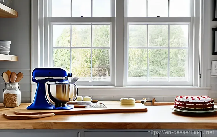 달콤한 베이킹 레시피 - **A passionate home baker in their cozy, well-lit kitchen, surrounded by an array of premium baking ...