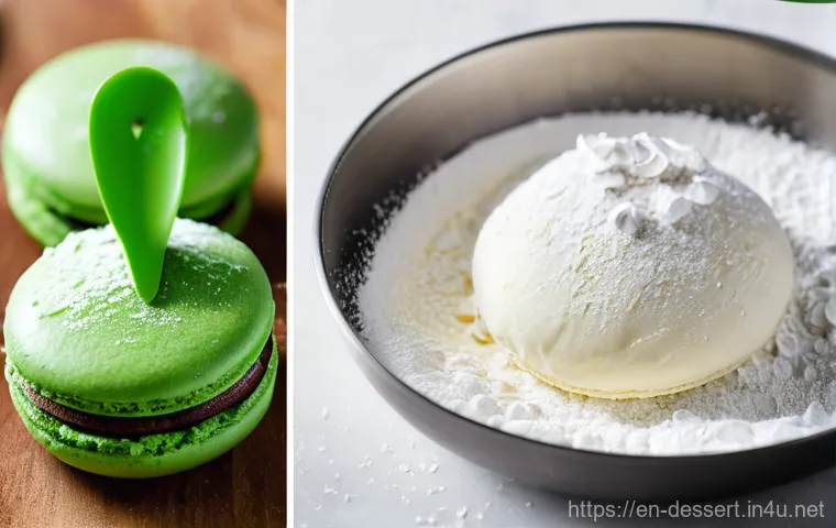 마카롱 만드는 법 - **Prompt:** "A professional photograph of a home baker in a sun-drenched, clean kitchen, gently tapp...